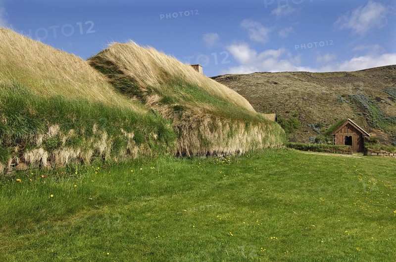 Re-constructed Viking longhouse at Stong, Pjorsardalur, south-central Iceland