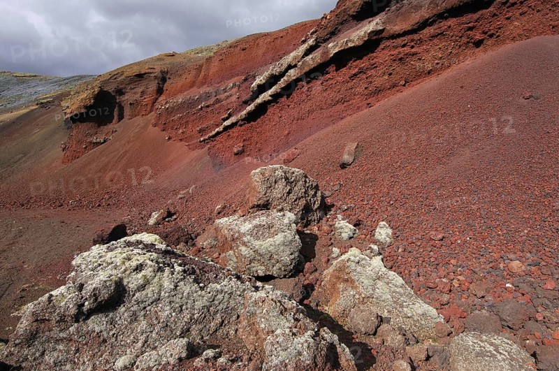 Brightly coloured volcanic rocks and soils near Grindavik, south-west Iceland