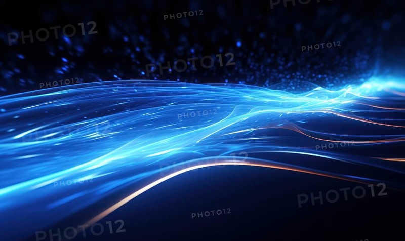 Dynamic abstract light in blue creating flowing waves of energy in a digital space AI generated