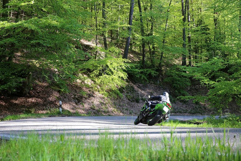 Sporty motorcyclist on a trip into the countryside (Edenkoben Valley, Palatinate Forest)