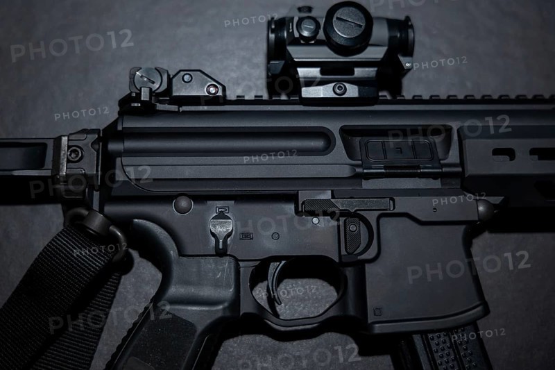 Modern Elegant Assault Rifle on Grey Background in Switzerland