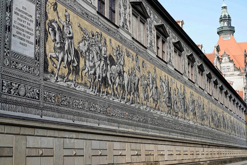 Procession of the Wettin princes as a wall frieze made of Meissen porcelain tiles, Dresden, Saxony, Germany, Europe