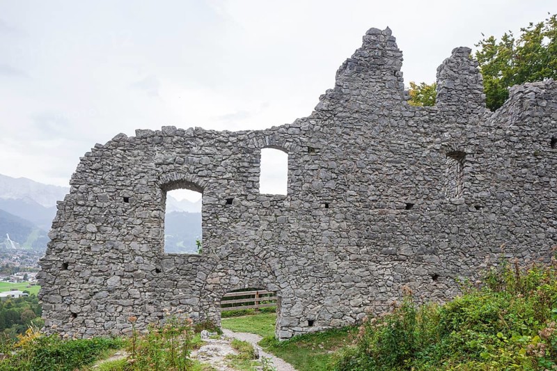 Ruin of Werdenfels Castle with overcast sky, Garmisch-Partenkirchen, Werdenfelser Land, Upper Bavaria, Bavaria, Germany, Europe