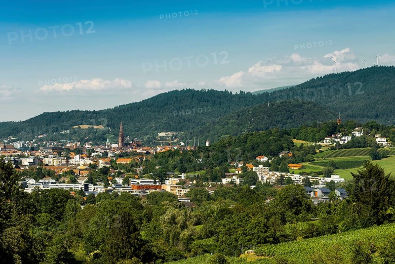 City view, in the foreground the Vauban neighbourhood, Freiburg im Breisgau, Black Forest, Baden-Wuerttemberg, Germany, Europe