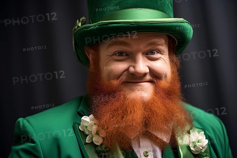Man with red beard dressed up as Irish St. Patrick's day leprachaun. KI generiert, generiert AI generated