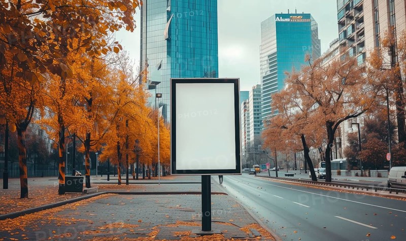 Blank street billboard on city street. Mock up of vertical advertising stand in the street AI generated