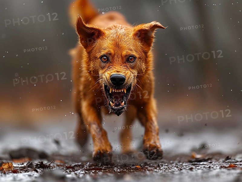 Very aggressive dog with bared teeth, AI generated