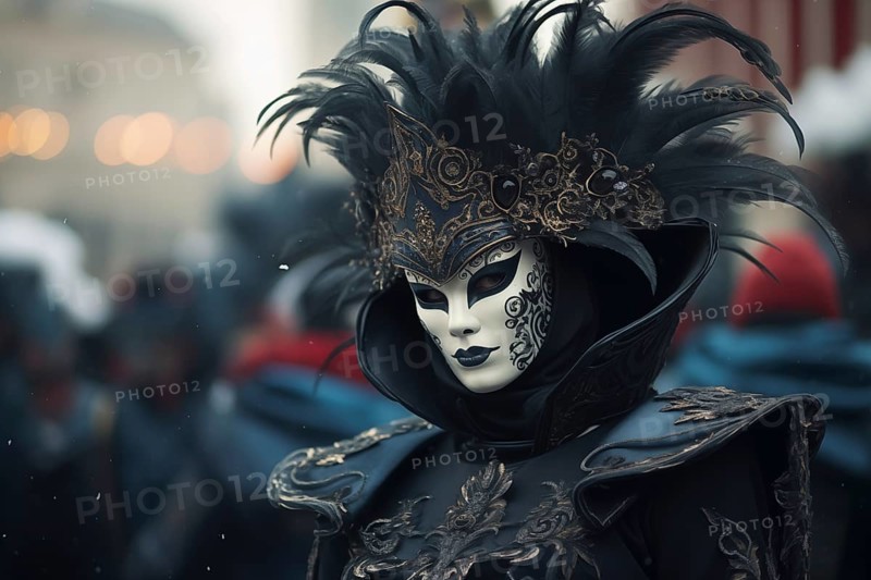 A person adorned in a richly detailed mask and costume, capturing the essence of the Venice Carnival s grandeur and mystery, AI generated