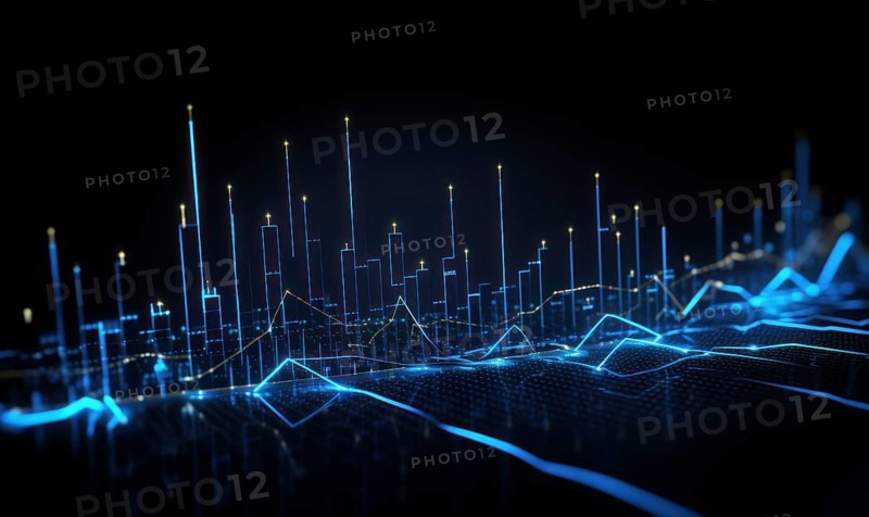 Abstract glowing business chart on dark background. Finance and trade concept AI generated