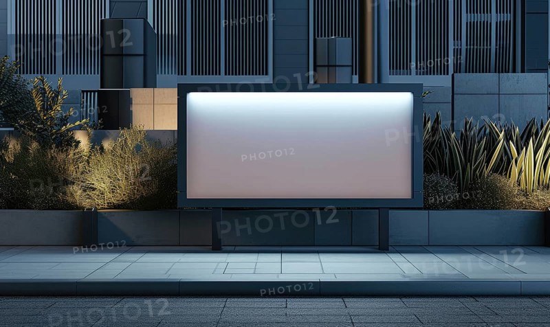 Blank street billboard on city street. Mockup of horizontal advertising stand in the street AI generated