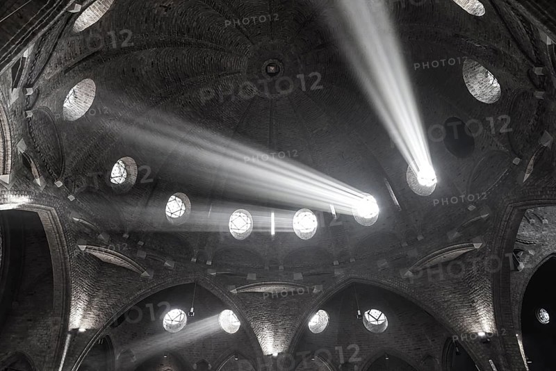 Beams of light illuminate the interior of St Jacob's Church, Enschede, Netherlands