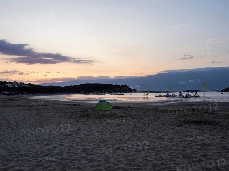 Morning atmosphere on the beach at sunrise, Lopar, island of Rab, Kvarner Gulf Bay, Croatia, Europe