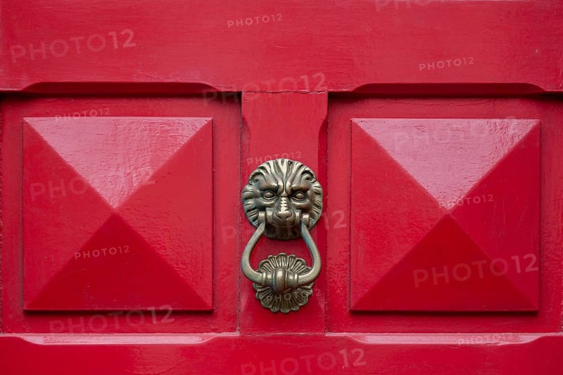 Door knocker on a red front door, Roscoff, Finistere, Brittany, France, Europe