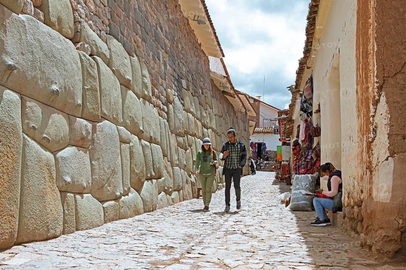 Traditional Inca wall in the historic centre of Cusco, Cusco province, Peru, South America
