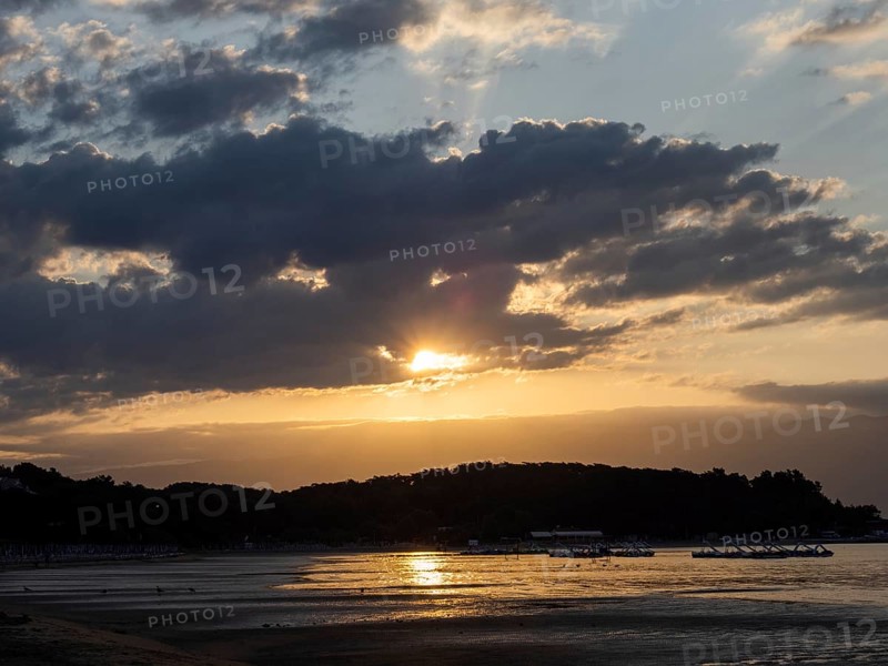 Morning atmosphere on the beach at sunrise, Lopar, island of Rab, Kvarner Gulf Bay, Croatia, Europe