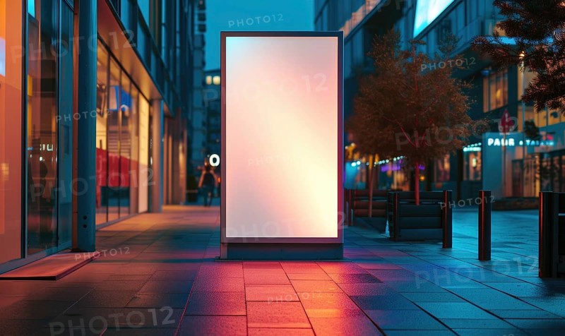 Blank street billboard on city street. Mock up of vertical advertising stand in the street AI generated