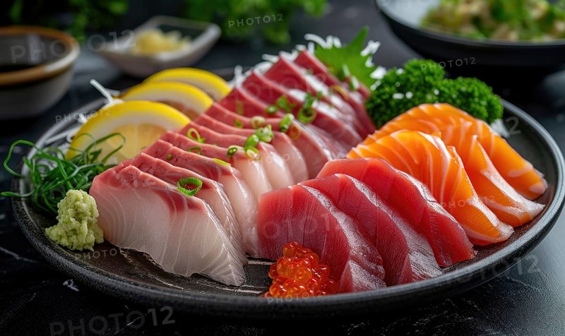 Japanese Sushi Set, Different Types of Nigiri Sashimi AI generated