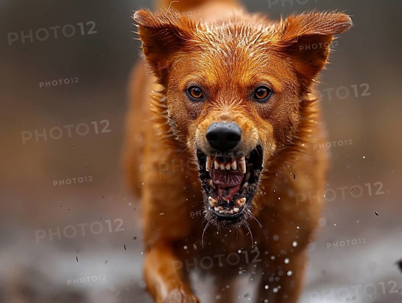 Very aggressive dog with bared teeth, AI generated