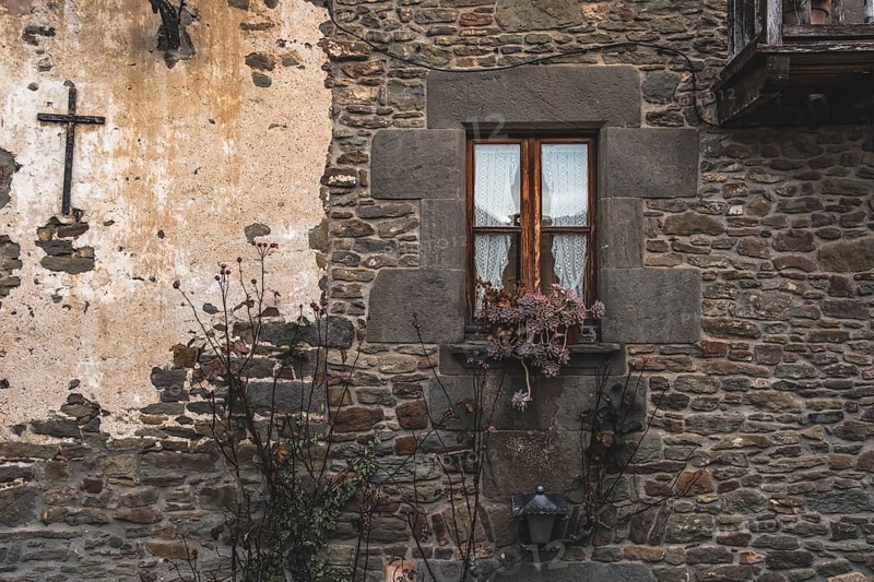 Detail of a window in a medieval house in Rupit in Catalonia Spain