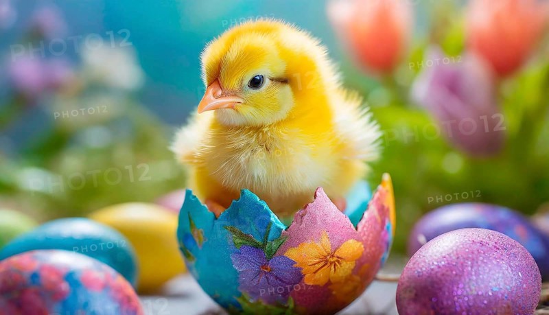 Cute little chick hatching from an Easter egg, Easter chick, baby animal, AI generated, AI generated