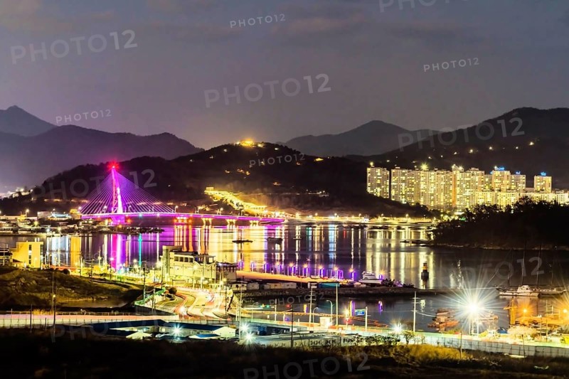 Night view of harbor in Yeosu, South Korea, Asia