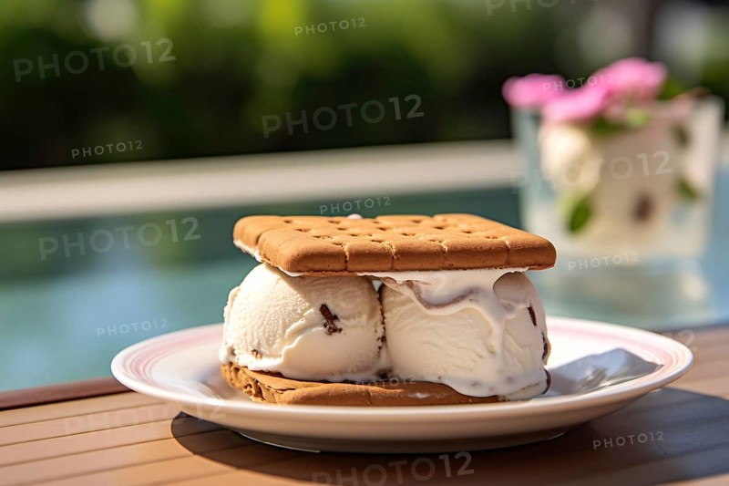 Ice cream sandwich on plate. KI generiert, generiert AI generated
