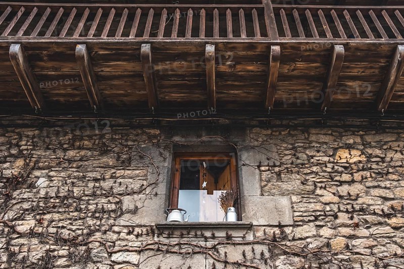 Detail of a window in a medieval house in Rupit in Catalonia Spain
