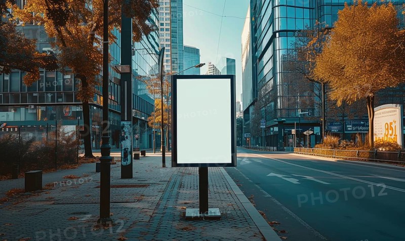 Blank street billboard on city street. Mock up of vertical advertising stand in the street AI generated