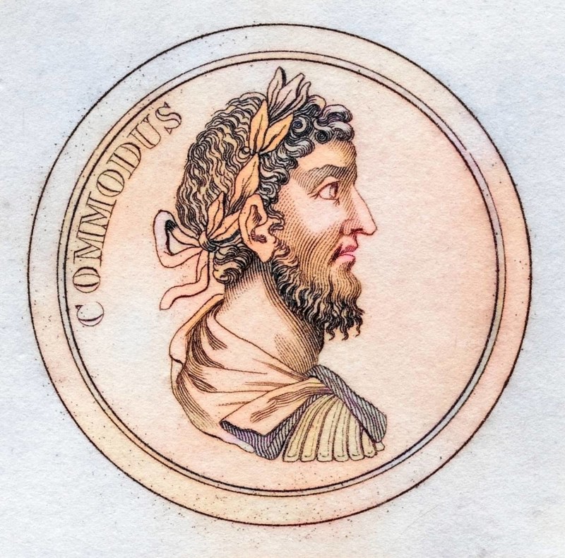 Commodus Lucius Aurelius Commodus Antoninus 161, 192 AD Roman Emperor from the book Crabbs Historical Dictionary from 1825, Historical, digitally restored reproduction from a 19th century original, Record date not stated