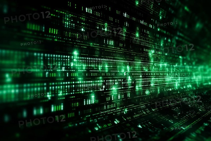 Green dynamic digital data streams, showcasing flowing lines of code in a mesmerizing pattern, ideal for representing advanced computing, cybersecurity, and the intricate world of programming, AI generated