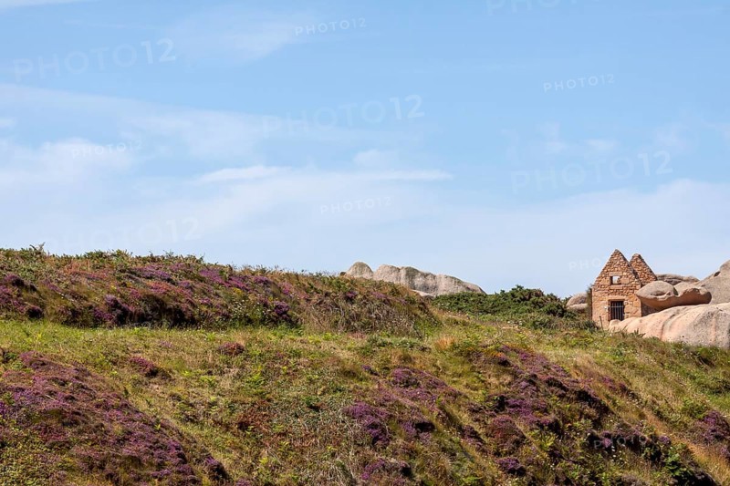Ruin of an old (gunpowder) powder magazine, customs officers' path, customs officers' path near Ploumanach, Cote de Granit Rose, Brittany, France, Europe