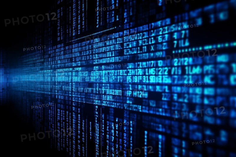Blue dynamic digital data streams, showcasing flowing lines of code in a mesmerizing pattern, ideal for representing advanced computing, cybersecurity, and the intricate world of programming, AI generated