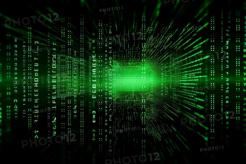 Green dynamic digital data streams, showcasing flowing lines of code in a mesmerizing pattern, ideal for representing advanced computing, cybersecurity, and the intricate world of programming, AI generated