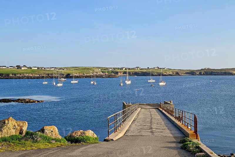 Coast with jetty in Lampaul, Ouessant Island, Finistere, Bretage, France, Europe