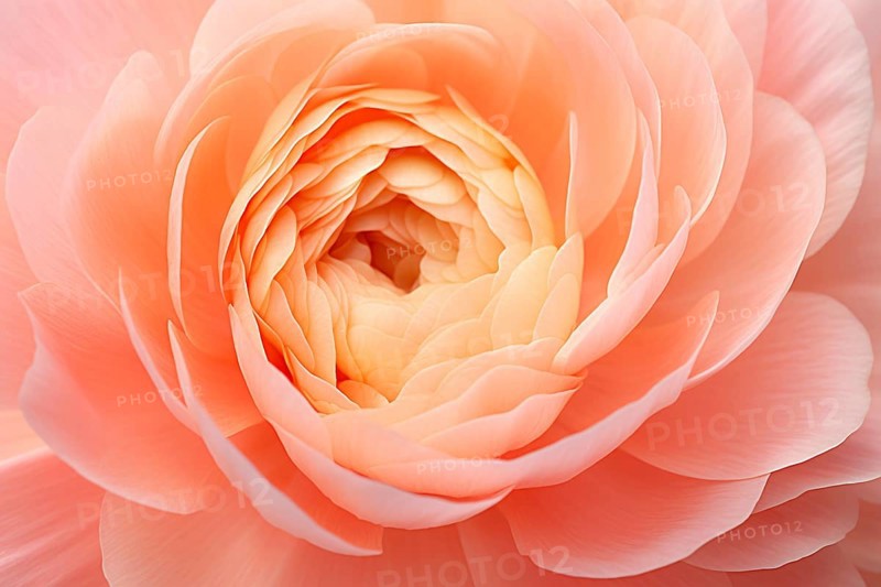 Close up of peach colored Rannunculus flower. KI generiert, generiert AI generated