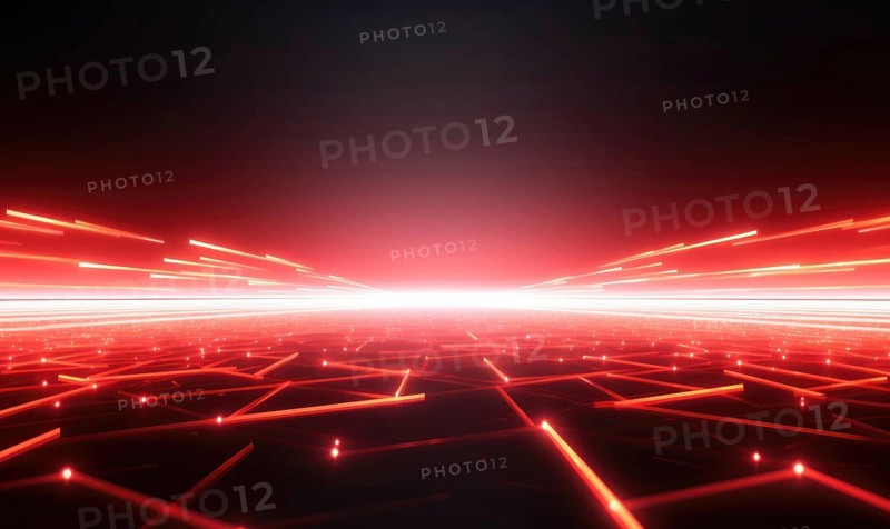 Red light in motion on a grid, creating a sense of speed and dynamic futuristic energy AI generated