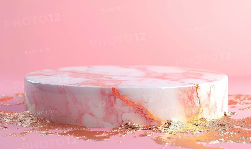 Pink marble podium with shadow of leaves and rose quartz texture background AI generated