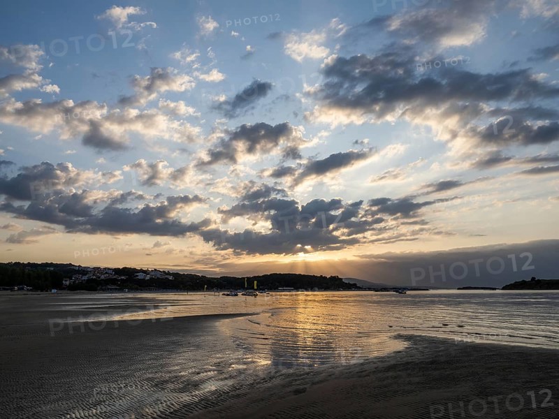 Morning atmosphere on the beach at sunrise, Lopar, island of Rab, Kvarner Gulf Bay, Croatia, Europe