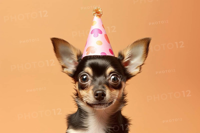 Cute dog with birthday party hat. KI generiert, generiert AI generated