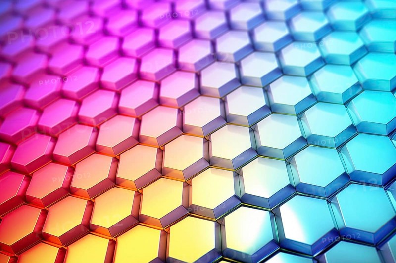 Gradient honeycomb pattern illuminated with vibrant colors. Ideal for backgrounds, wallpapers, and abstract designs, AI generated