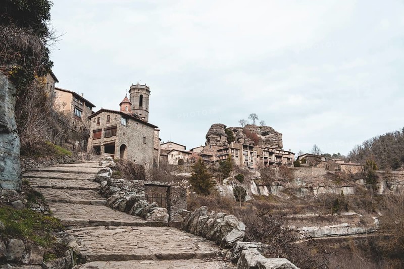 General panorama of the medieval town of Rupit in Catalonia Spain