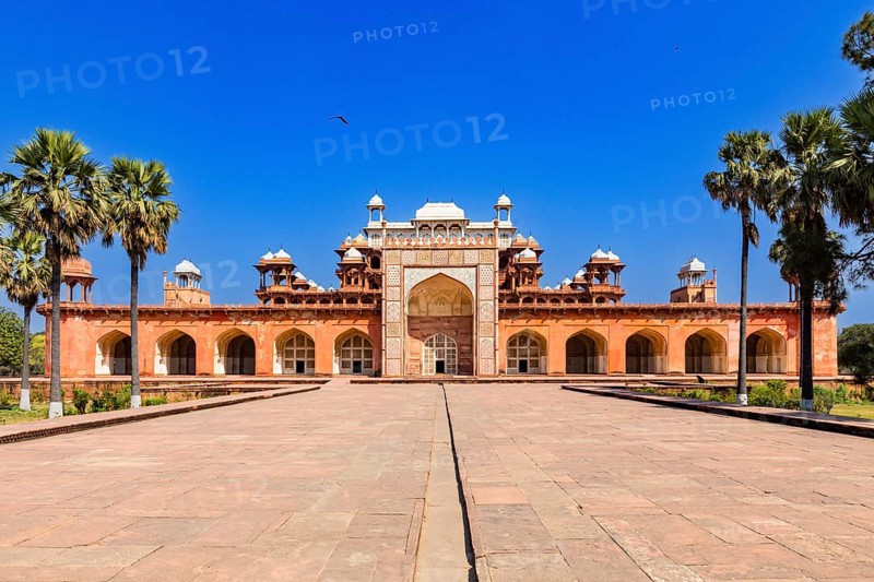 Akbar's Mausoleum, Agra, India, design, filigree, blue sky, palm tree, blue sky, art, pattern, Asia