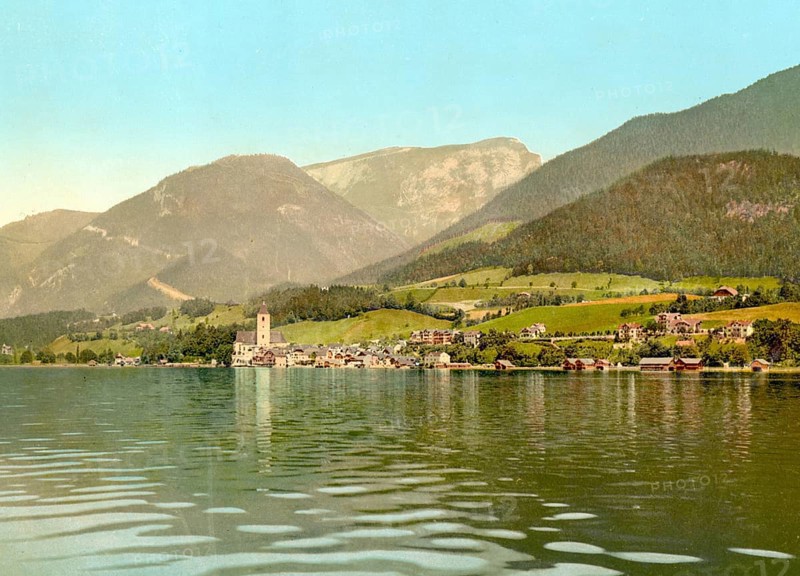 St. Wolfgang, Salzkammergut, Austria, c. 1890, Historic, digitally restored reproduction from a 19th century original St. Wolfgang, Austria, c. 1890, Historic, digitally restored reproduction from a 19th century original, Europe