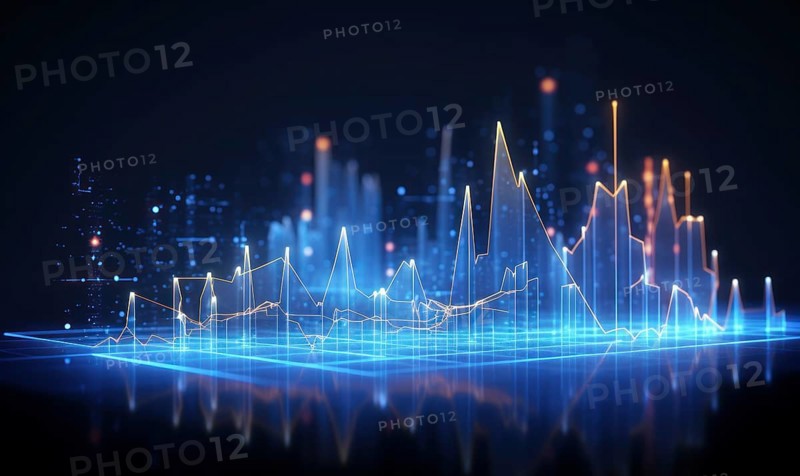 Abstract glowing business chart on dark background. Finance and trade concept AI generated