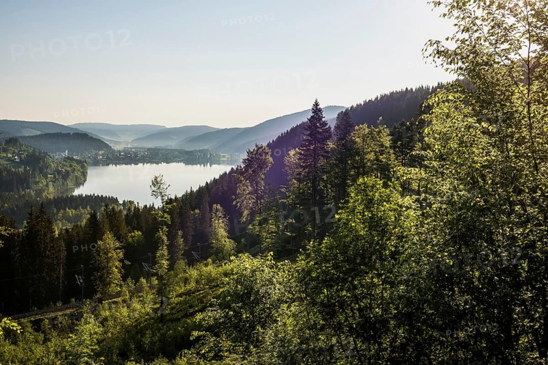 Lake and mountains, Titisee, Black Forest, Baden-Wuerttemberg, Germany, Europe
