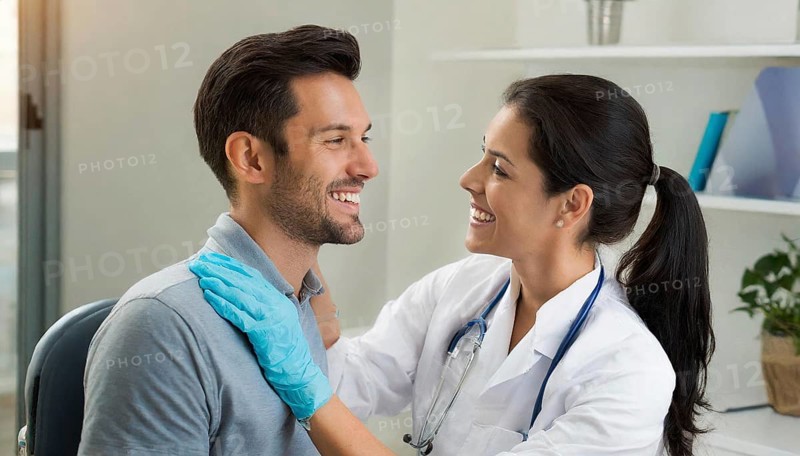 AI generated, RF, woman, woman, man, men, doctor, female doctor, two, 30-35, years, attractive, attractive, doctor's office, hold, hand, in love, love, affection, tenderness, blond, blonde, blonde, beautiful teeth, long hair, two people, lovers, bearded, AI generated