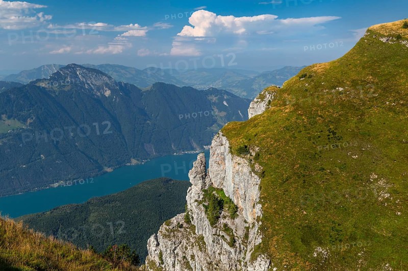 View from Niederbauen Kulm (1923m) to Brunnen, Lake Lucerne, Canton Uri, Switzerland, Lake Lucerne, Uri, Switzerland, Europe