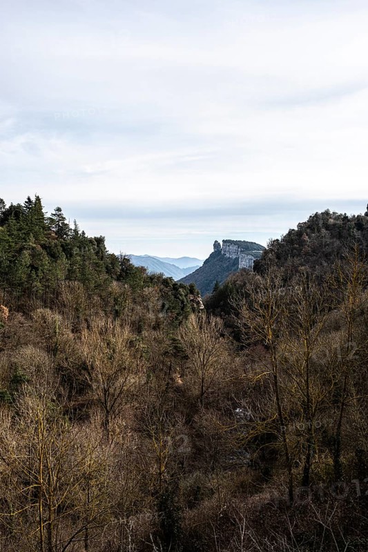 Mountainous landscape seen from the village of Rupit in Catalonia Spain