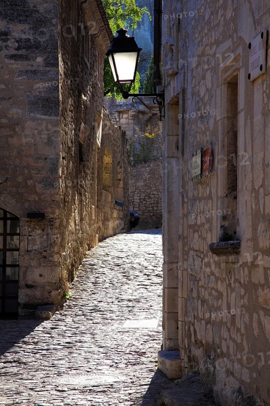 Les Baux-de-Provence Light-flooded alley, Provence, France, Europe