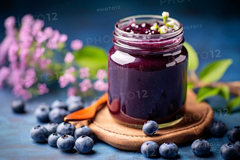 Jar of blueberry jam. KI generiert, generiert AI generated